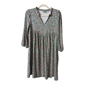 Wonderly Green and Pink‎ Floral 3/4 Sleeve Dress